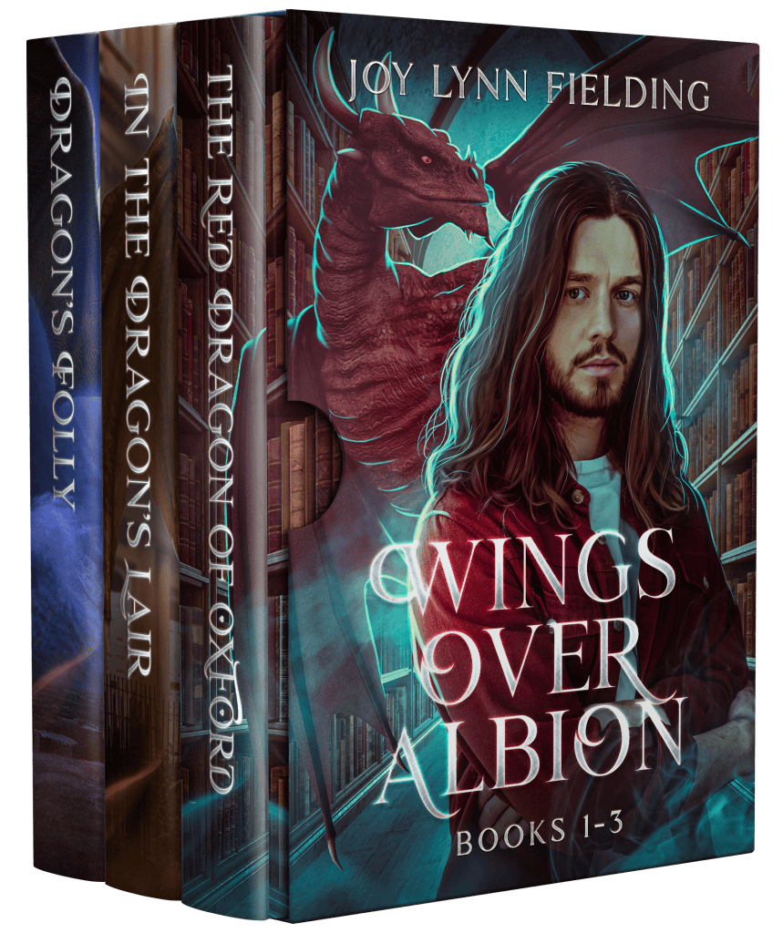 Box set of books 1-3 with the cover of The Red Dragon of Oxford on the front and the text 'Wings Over Albion Books 1-3'